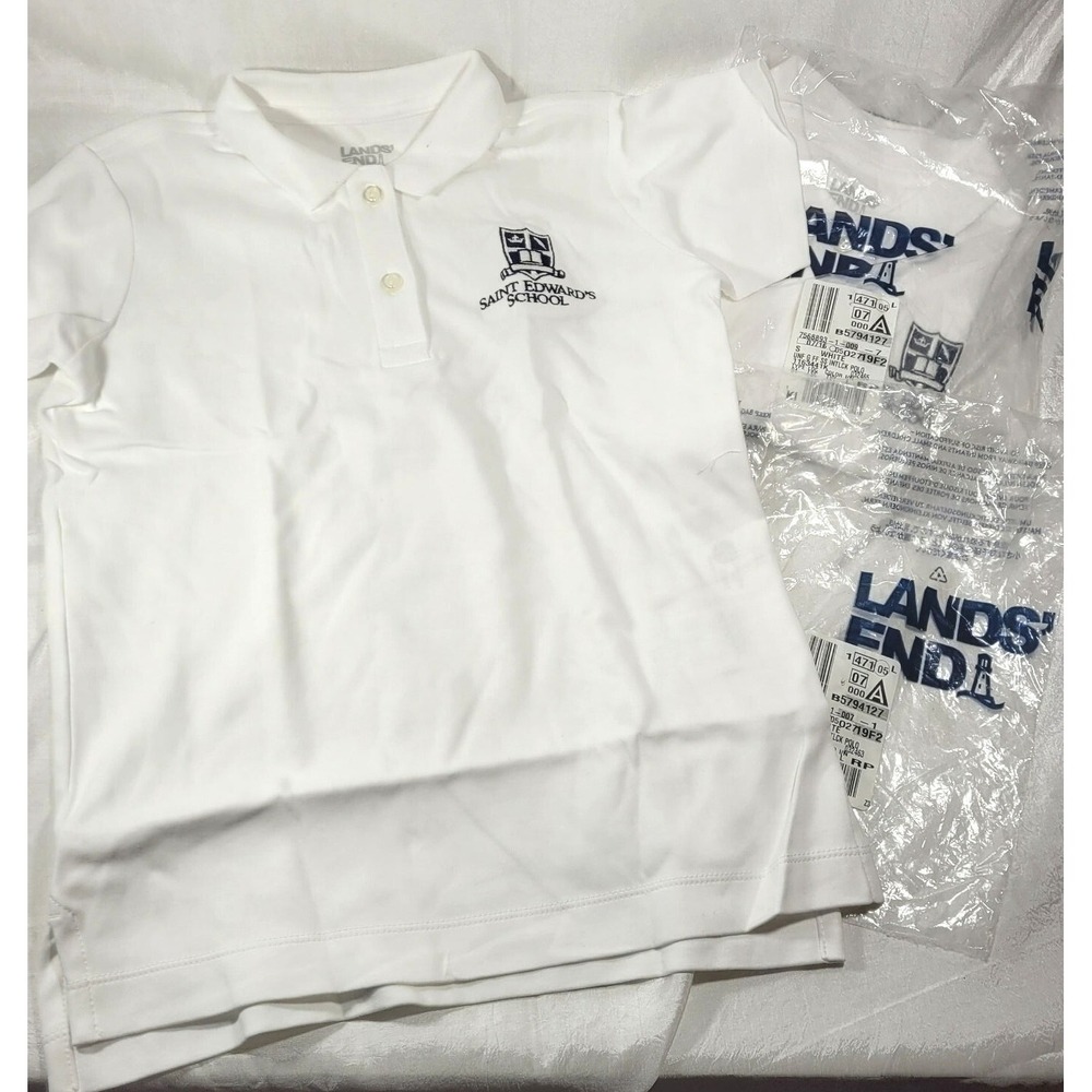 2 Lands End Kids Saint Edward's School Embroidered Uniform‎ Polos White - Small